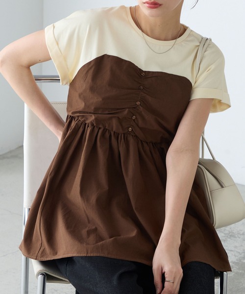 BONLECILL（ボンルシール）の「【接触冷感/UVカット/洗える】シャツビスチェドッキングギャザーＴ（Tシャツ/カットソー・レディース・ホワイト/グレー/クリーム/チャコールグレー/オフホワイト/ブラック・FREE）」の6枚目の写真