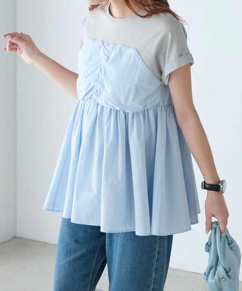 BONLECILL（ボンルシール）の「【接触冷感/UVカット/洗える】シャツビスチェドッキングギャザーＴ（Tシャツ/カットソー・レディース・ホワイト/グレー/クリーム/チャコールグレー/オフホワイト/ブラック・FREE）」の10枚目の写真