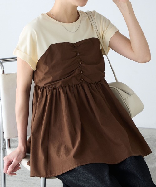 BONLECILL（ボンルシール）の「【接触冷感/UVカット/洗える】シャツビスチェドッキングギャザーＴ（Tシャツ/カットソー・レディース・ホワイト/グレー/クリーム/チャコールグレー/オフホワイト/ブラック・FREE）」の11枚目の写真