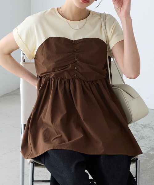BONLECILL（ボンルシール）の「【接触冷感/UVカット/洗える】シャツビスチェドッキングギャザーＴ（Tシャツ/カットソー・レディース・ホワイト/グレー/クリーム/チャコールグレー/オフホワイト/ブラック・FREE）」の12枚目の写真