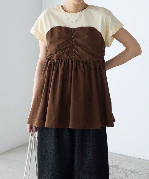 BONLECILL（ボンルシール）の「【接触冷感/UVカット/洗える】シャツビスチェドッキングギャザーＴ（Tシャツ/カットソー・レディース・ホワイト/グレー/クリーム/チャコールグレー/オフホワイト/ブラック・FREE）」の13枚目の写真