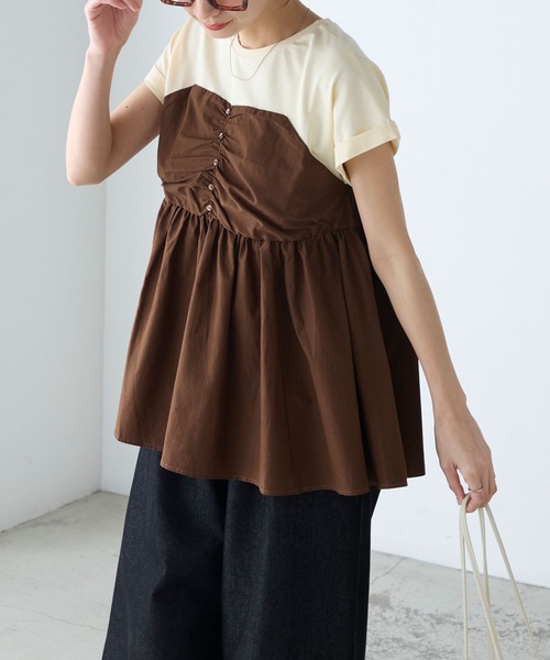 BONLECILL（ボンルシール）の「【接触冷感/UVカット/洗える】シャツビスチェドッキングギャザーＴ（Tシャツ/カットソー・レディース・ホワイト/グレー/クリーム/チャコールグレー/オフホワイト/ブラック・FREE）」の14枚目の写真