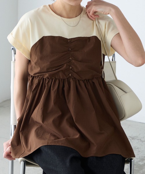 BONLECILL（ボンルシール）の「【接触冷感/UVカット/洗える】シャツビスチェドッキングギャザーＴ（Tシャツ/カットソー・レディース・ホワイト/グレー/クリーム/チャコールグレー/オフホワイト/ブラック・FREE）」の16枚目の写真