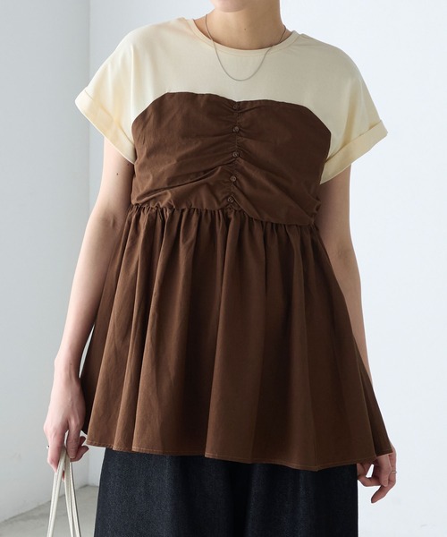 BONLECILL（ボンルシール）の「【接触冷感/UVカット/洗える】シャツビスチェドッキングギャザーＴ（Tシャツ/カットソー・レディース・ホワイト/グレー/クリーム/チャコールグレー/オフホワイト/ブラック・FREE）」の17枚目の写真