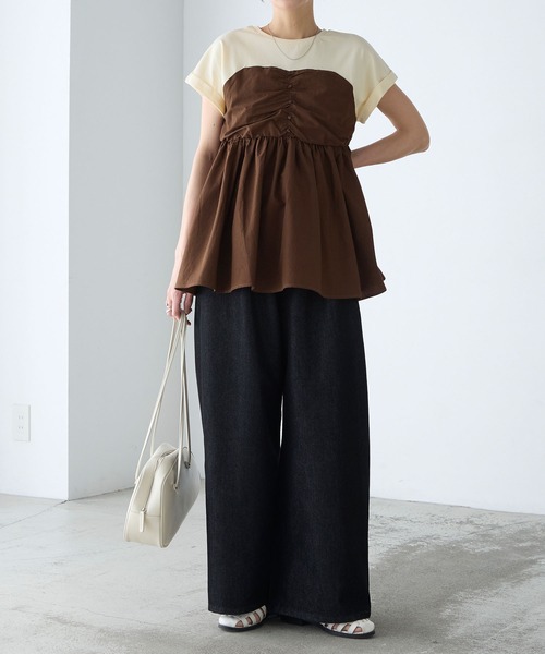 BONLECILL（ボンルシール）の「【接触冷感/UVカット/洗える】シャツビスチェドッキングギャザーＴ（Tシャツ/カットソー・レディース・ホワイト/グレー/クリーム/チャコールグレー/オフホワイト/ブラック・FREE）」の18枚目の写真
