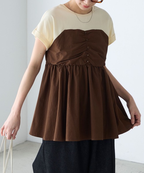 BONLECILL（ボンルシール）の「【接触冷感/UVカット/洗える】シャツビスチェドッキングギャザーＴ（Tシャツ/カットソー・レディース・ホワイト/グレー/クリーム/チャコールグレー/オフホワイト/ブラック・FREE）」の20枚目の写真