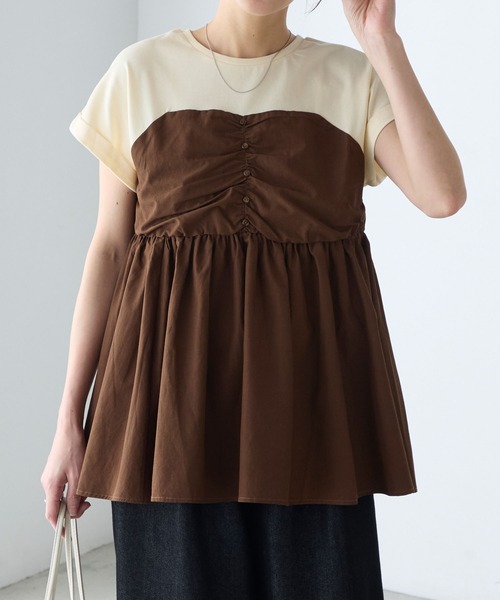 BONLECILL（ボンルシール）の「【接触冷感/UVカット/洗える】シャツビスチェドッキングギャザーＴ（Tシャツ/カットソー・レディース・ホワイト/グレー/クリーム/チャコールグレー/オフホワイト/ブラック・FREE）」の21枚目の写真