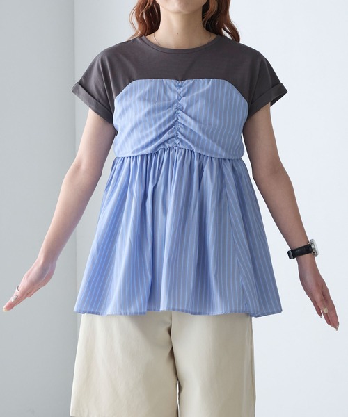 BONLECILL（ボンルシール）の「【接触冷感/UVカット/洗える】シャツビスチェドッキングギャザーＴ（Tシャツ/カットソー・レディース・ホワイト/グレー/クリーム/チャコールグレー/オフホワイト/ブラック・FREE）」の22枚目の写真