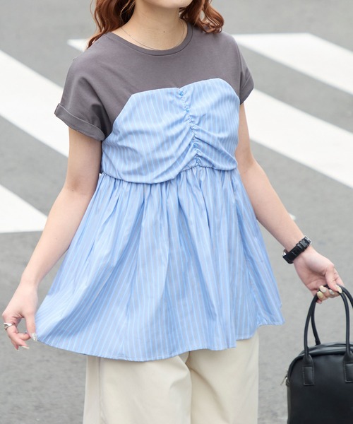 BONLECILL（ボンルシール）の「【接触冷感/UVカット/洗える】シャツビスチェドッキングギャザーＴ（Tシャツ/カットソー・レディース・ホワイト/グレー/クリーム/チャコールグレー/オフホワイト/ブラック・FREE）」の8枚目の写真