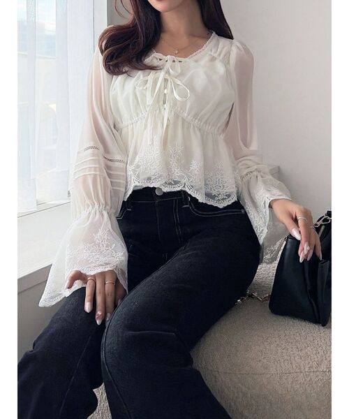 RESEXXY（リゼクシー）の「エンブロイダリーレースブラウス（シャツ/ブラウス・レディース・ブラック/ホワイト/ピンク・FREE）」の2枚目の写真
