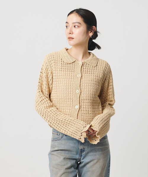 BEAUTY&YOUTH UNITED ARROWS(ビューティーアンドユースユナイテッドアローズ)の「コットン ハンドクロシェ ニットカーディガン(カーディガン/ボレロ・レディース・ベージュ/ブラック・FREE)」の6枚目の写真