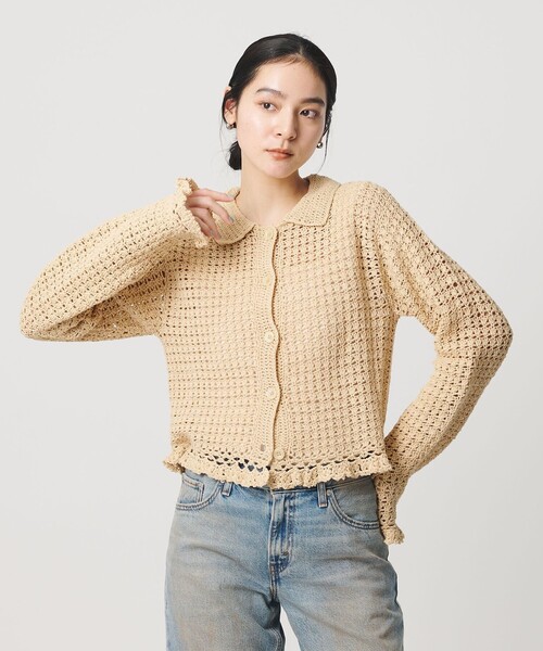BEAUTY&YOUTH UNITED ARROWS(ビューティーアンドユースユナイテッドアローズ)の「コットン ハンドクロシェ ニットカーディガン(カーディガン/ボレロ・レディース・ベージュ/ブラック・FREE)」の7枚目の写真