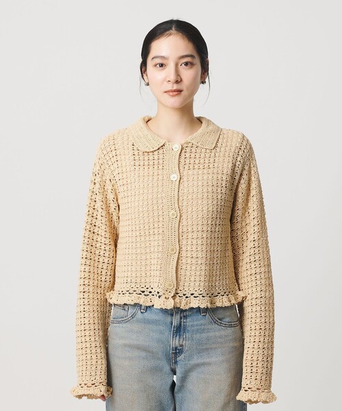 BEAUTY&YOUTH UNITED ARROWS(ビューティーアンドユースユナイテッドアローズ)の「コットン ハンドクロシェ ニットカーディガン(カーディガン/ボレロ・レディース・ベージュ/ブラック・FREE)」の9枚目の写真