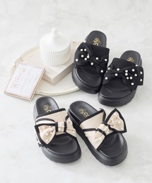 coca（ANDEX shoes product）（コカ）の「厚底 パールリボン ニットサンダル（サンダル）」
