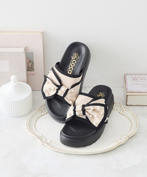 coca(ANDEX shoes product)(コカ)の「厚底 パールリボン ニットサンダル(サンダル・レディース・ベージュ/ブラック・SMALL/MEDIUM/LARGE)」の19枚目の写真