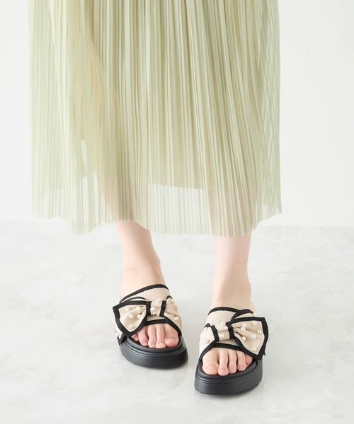 coca(ANDEX shoes product)(コカ)の「厚底 パールリボン ニットサンダル(サンダル・レディース・ベージュ/ブラック・SMALL/MEDIUM/LARGE)」の5枚目の写真