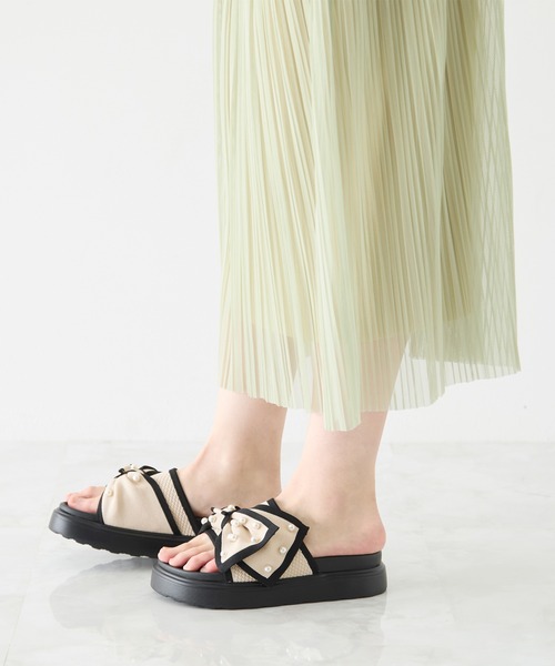 coca(ANDEX shoes product)(コカ)の「厚底 パールリボン ニットサンダル(サンダル・レディース・ベージュ/ブラック・SMALL/MEDIUM/LARGE)」の7枚目の写真