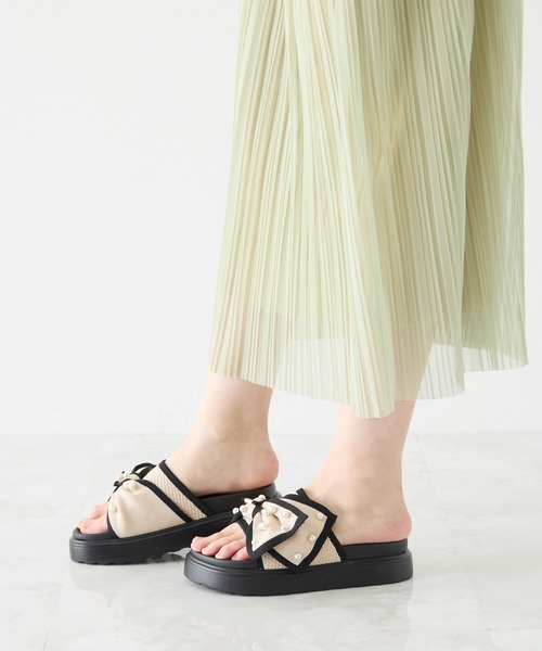 coca(ANDEX shoes product)(コカ)の「厚底 パールリボン ニットサンダル(サンダル・レディース・ベージュ/ブラック・SMALL/MEDIUM/LARGE)」の8枚目の写真