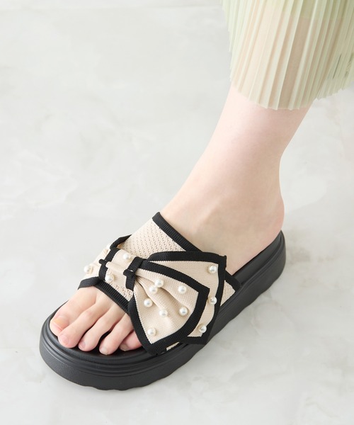 coca(ANDEX shoes product)(コカ)の「厚底 パールリボン ニットサンダル(サンダル・レディース・ベージュ/ブラック・SMALL/MEDIUM/LARGE)」の15枚目の写真