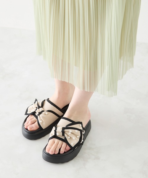 coca(ANDEX shoes product)(コカ)の「厚底 パールリボン ニットサンダル(サンダル・レディース・ベージュ/ブラック・SMALL/MEDIUM/LARGE)」の14枚目の写真