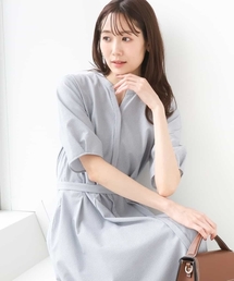 MK MICHEL KLEIN（エムケーミッシェルクラン）の「サッカーストライプ ウエストタックワンピース 洗える（ワンピース）」