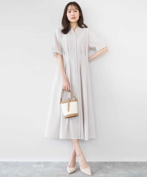 MK MICHEL KLEIN（エムケーミッシェルクラン）の「サッカーストライプ ウエストタックワンピース/洗える（ワンピース・レディース・ネイビー/ベージュ・38）」の5枚目の写真