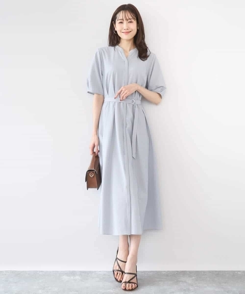 MK MICHEL KLEIN（エムケーミッシェルクラン）の「サッカーストライプ ウエストタックワンピース/洗える（ワンピース・レディース・ネイビー/ベージュ・38）」の11枚目の写真