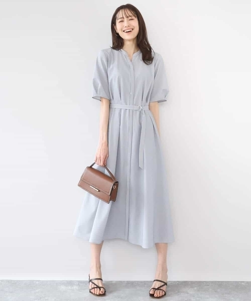 MK MICHEL KLEIN（エムケーミッシェルクラン）の「サッカーストライプ ウエストタックワンピース/洗える（ワンピース・レディース・ネイビー/ベージュ・38）」の13枚目の写真