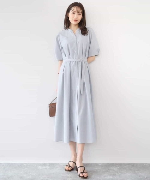 MK MICHEL KLEIN（エムケーミッシェルクラン）の「サッカーストライプ ウエストタックワンピース/洗える（ワンピース・レディース・ネイビー/ベージュ・38）」の14枚目の写真