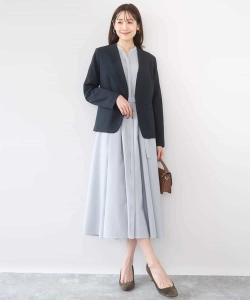 MK MICHEL KLEIN（エムケーミッシェルクラン）の「サッカーストライプ ウエストタックワンピース/洗える（ワンピース・レディース・ネイビー/ベージュ・38）」の15枚目の写真