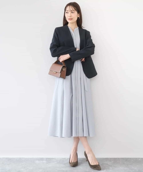 MK MICHEL KLEIN（エムケーミッシェルクラン）の「サッカーストライプ ウエストタックワンピース/洗える（ワンピース・レディース・ネイビー/ベージュ・38）」の16枚目の写真