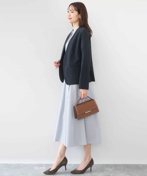 MK MICHEL KLEIN（エムケーミッシェルクラン）の「サッカーストライプ ウエストタックワンピース/洗える（ワンピース・レディース・ネイビー/ベージュ・38）」の17枚目の写真