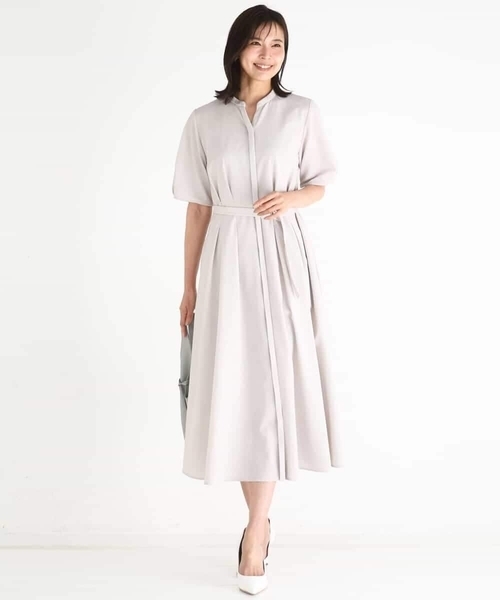 MK MICHEL KLEIN（エムケーミッシェルクラン）の「サッカーストライプ ウエストタックワンピース/洗える（ワンピース・レディース・ネイビー/ベージュ・38）」の18枚目の写真