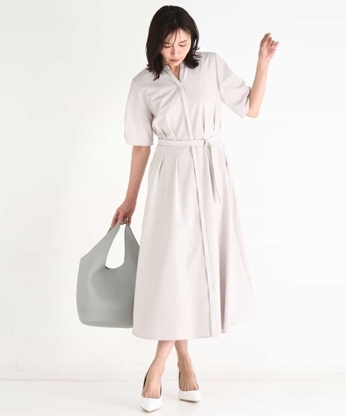 MK MICHEL KLEIN（エムケーミッシェルクラン）の「サッカーストライプ ウエストタックワンピース/洗える（ワンピース・レディース・ネイビー/ベージュ・38）」の22枚目の写真