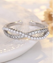 ALWAYS GOOD TIME | ツイストパール＆ジルコンデザインオープンリング(リング)