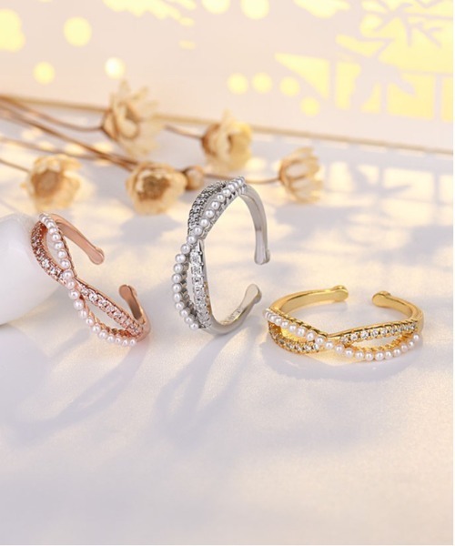 ALWAYS GOOD TIME（オルウェイズグッドタイム）の「ツイストパール＆ジルコンデザインオープンリング（リング・レディース・ゴールド/シルバー/ピンクゴールド・FREE）」の4枚目の写真