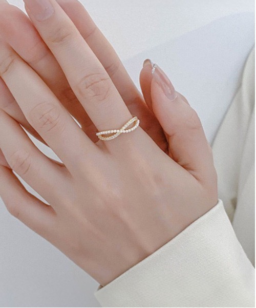 ALWAYS GOOD TIME（オルウェイズグッドタイム）の「ツイストパール＆ジルコンデザインオープンリング（リング・レディース・ゴールド/シルバー/ピンクゴールド・FREE）」の11枚目の写真