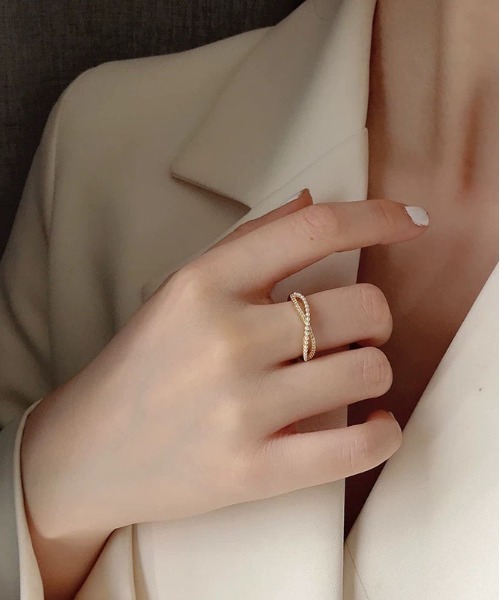 ALWAYS GOOD TIME（オルウェイズグッドタイム）の「ツイストパール＆ジルコンデザインオープンリング（リング・レディース・ゴールド/シルバー/ピンクゴールド・FREE）」の12枚目の写真