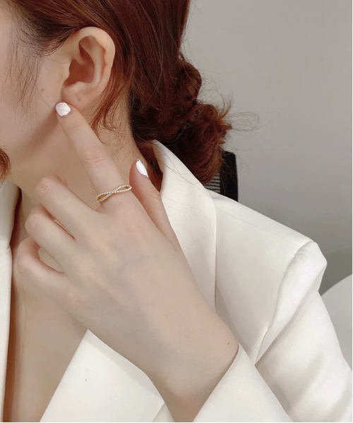 ALWAYS GOOD TIME（オルウェイズグッドタイム）の「ツイストパール＆ジルコンデザインオープンリング（リング・レディース・ゴールド/シルバー/ピンクゴールド・FREE）」の13枚目の写真