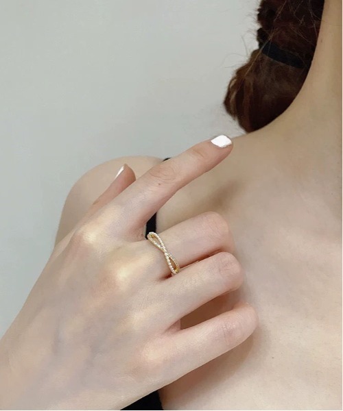 ALWAYS GOOD TIME（オルウェイズグッドタイム）の「ツイストパール＆ジルコンデザインオープンリング（リング・レディース・ゴールド/シルバー/ピンクゴールド・FREE）」の14枚目の写真