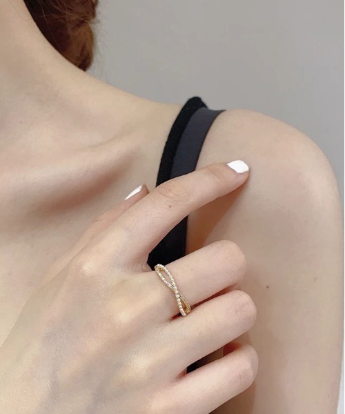 ALWAYS GOOD TIME（オルウェイズグッドタイム）の「ツイストパール＆ジルコンデザインオープンリング（リング・レディース・ゴールド/シルバー/ピンクゴールド・FREE）」の15枚目の写真