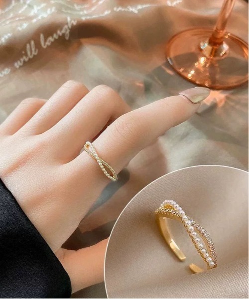 ALWAYS GOOD TIME（オルウェイズグッドタイム）の「ツイストパール＆ジルコンデザインオープンリング（リング・レディース・ゴールド/シルバー/ピンクゴールド・FREE）」の16枚目の写真