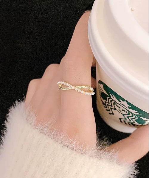 ALWAYS GOOD TIME（オルウェイズグッドタイム）の「ツイストパール＆ジルコンデザインオープンリング（リング・レディース・ゴールド/シルバー/ピンクゴールド・FREE）」の17枚目の写真