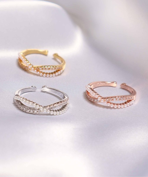 ALWAYS GOOD TIME（オルウェイズグッドタイム）の「ツイストパール＆ジルコンデザインオープンリング（リング・レディース・ゴールド/シルバー/ピンクゴールド・FREE）」の6枚目の写真