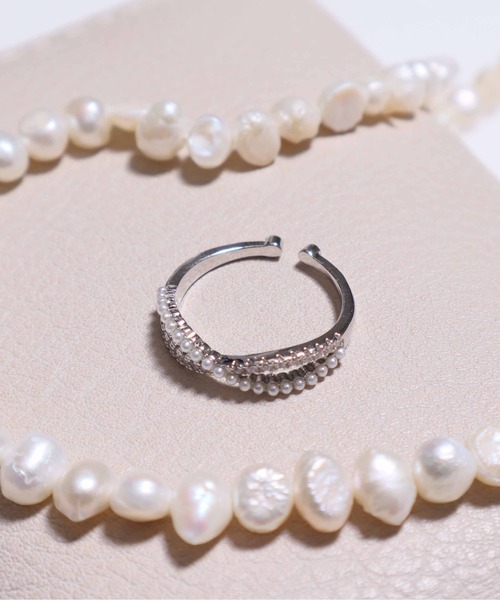 ALWAYS GOOD TIME（オルウェイズグッドタイム）の「ツイストパール＆ジルコンデザインオープンリング（リング・レディース・ゴールド/シルバー/ピンクゴールド・FREE）」の20枚目の写真