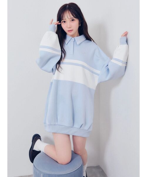 dazzlin(ダズリン)の「【≠ME 谷崎早耶コラボ】ポロライクラインミドルスウェット(スウェット・レディース・ネイビー/ピンク/ブルー・FREE)」の6枚目の写真