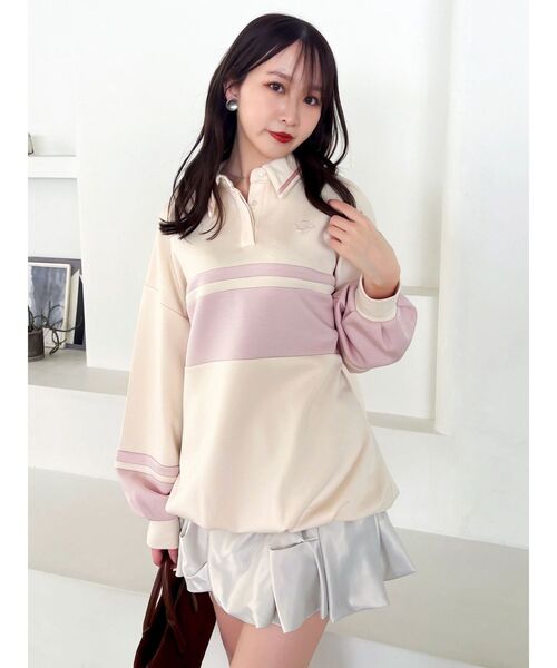 dazzlin(ダズリン)の「【≠ME 谷崎早耶コラボ】ポロライクラインミドルスウェット(スウェット・レディース・ネイビー/ピンク/ブルー・FREE)」の8枚目の写真