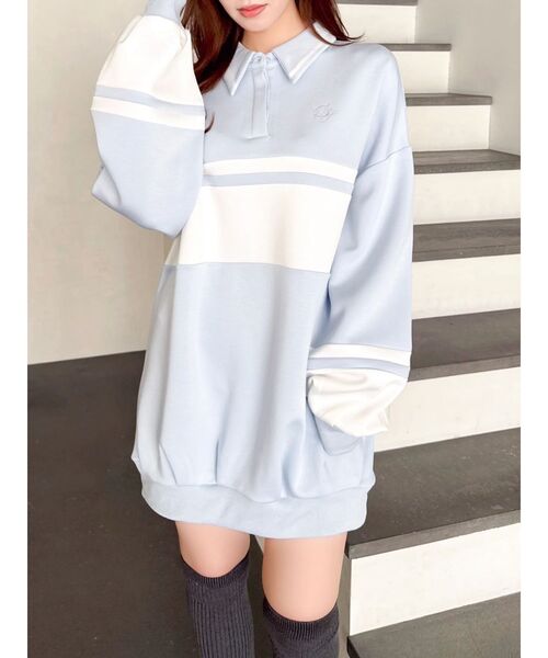 dazzlin(ダズリン)の「【≠ME 谷崎早耶コラボ】ポロライクラインミドルスウェット(スウェット・レディース・ネイビー/ピンク/ブルー・FREE)」の13枚目の写真