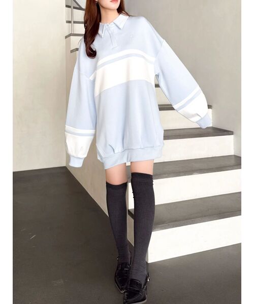 dazzlin(ダズリン)の「【≠ME 谷崎早耶コラボ】ポロライクラインミドルスウェット(スウェット・レディース・ネイビー/ピンク/ブルー・FREE)」の14枚目の写真