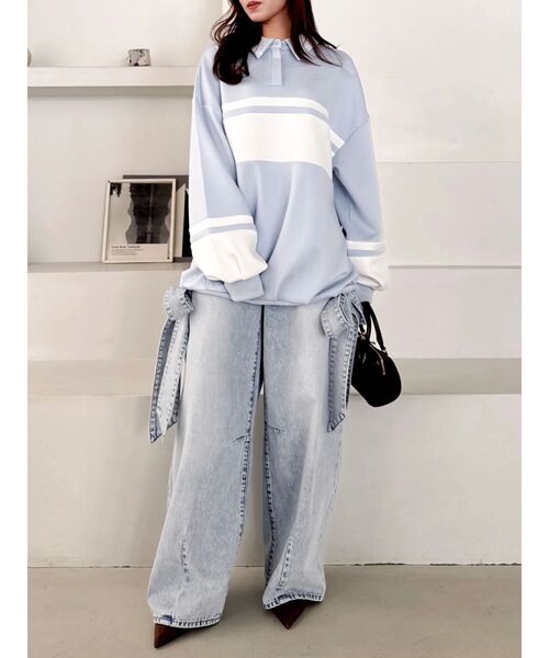 dazzlin(ダズリン)の「【≠ME 谷崎早耶コラボ】ポロライクラインミドルスウェット(スウェット・レディース・ネイビー/ピンク/ブルー・FREE)」の16枚目の写真